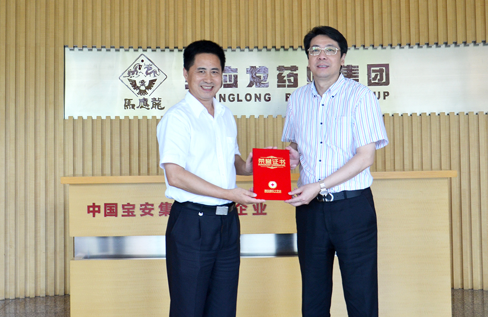 宋悦明向马应龙药业集团有限公司董事长陈平颁发荣誉证书.JPG